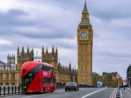 Red bus near Big Ben