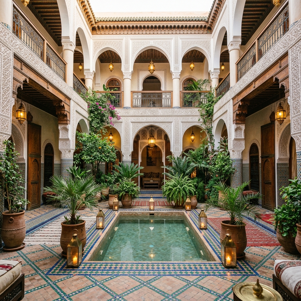 Pátio interior de um riad em Marrocos